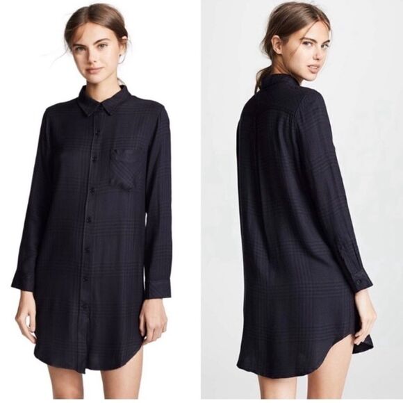 Rails Bianca Charcoal Shadow Plaid Flannel Shirt Dress Tunic Size Medium - Picture 2 of 9